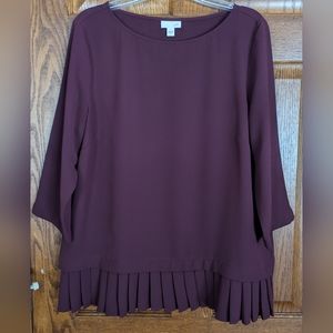 J Jill Burgundy 3/4 Sleeve Pullover w/ Pleated Hemline Size M